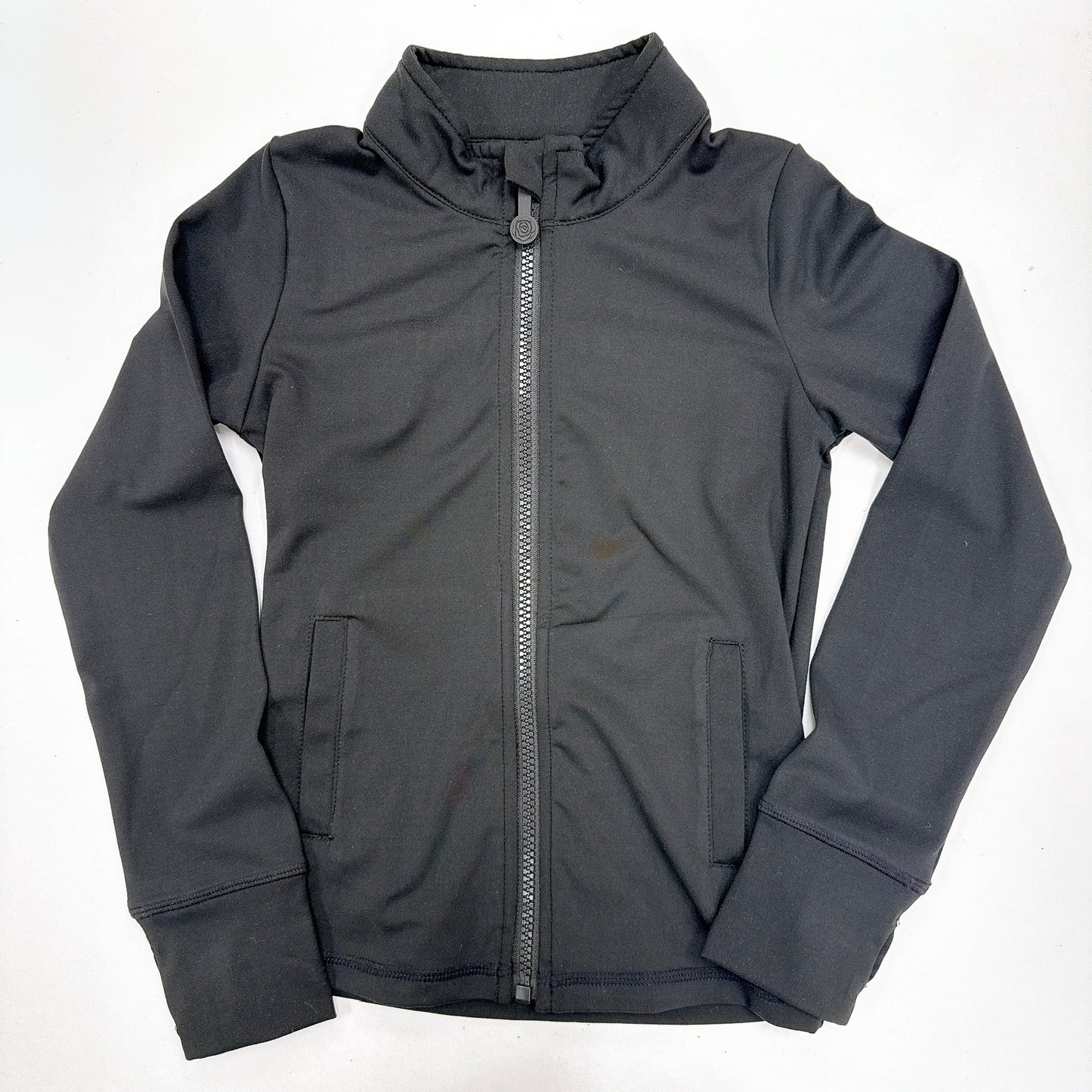 Balanced Black Full Zip Ruffle Active Jacket
