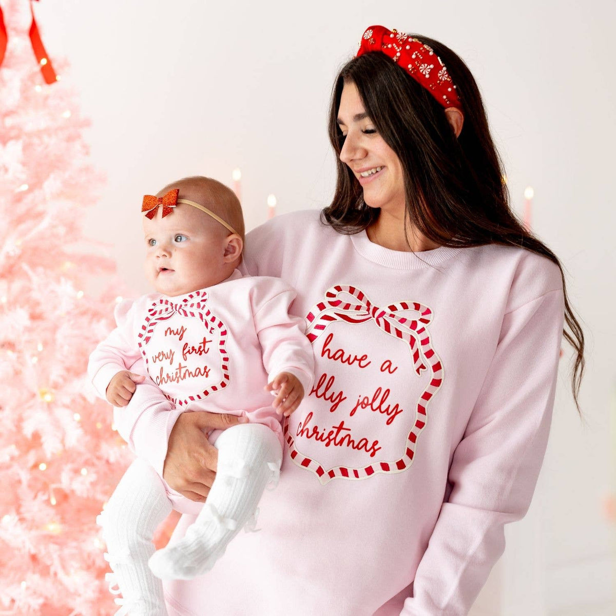 My First Christmas Sequin Bow Patch Long Sleeve Romper -Baby