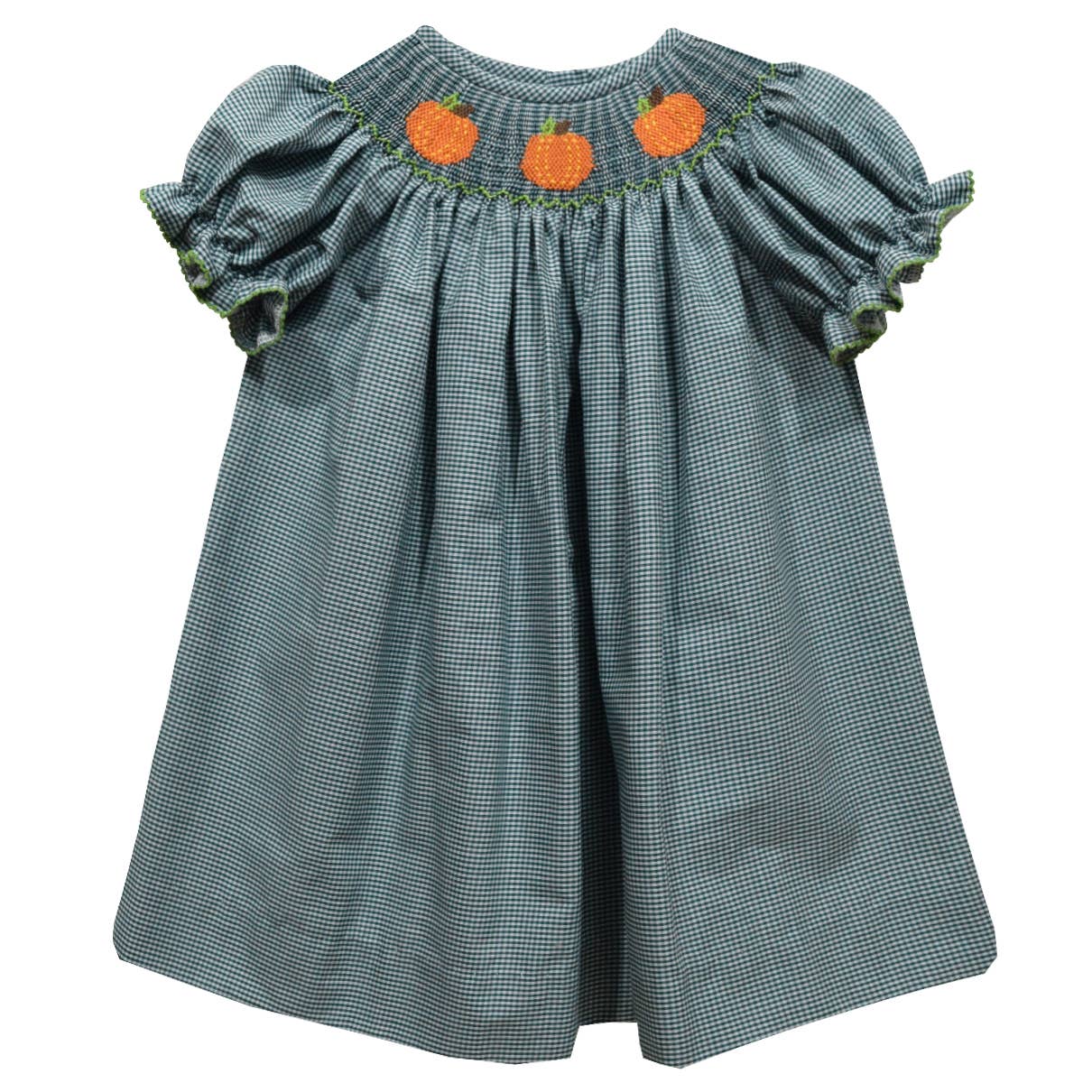 Pumpkin Smocked Hunter Green Short Sleeve Girls Bishop