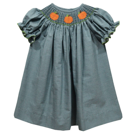 Pumpkin Smocked Hunter Green Short Sleeve Girls Bishop