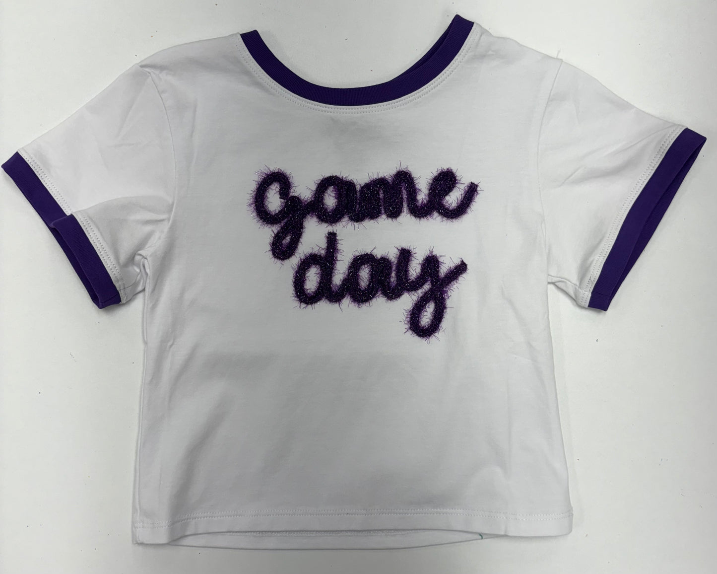 Tinsel Game Day Ringer Boxy T Purple