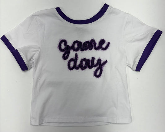 Tinsel Game Day Ringer Boxy T Purple