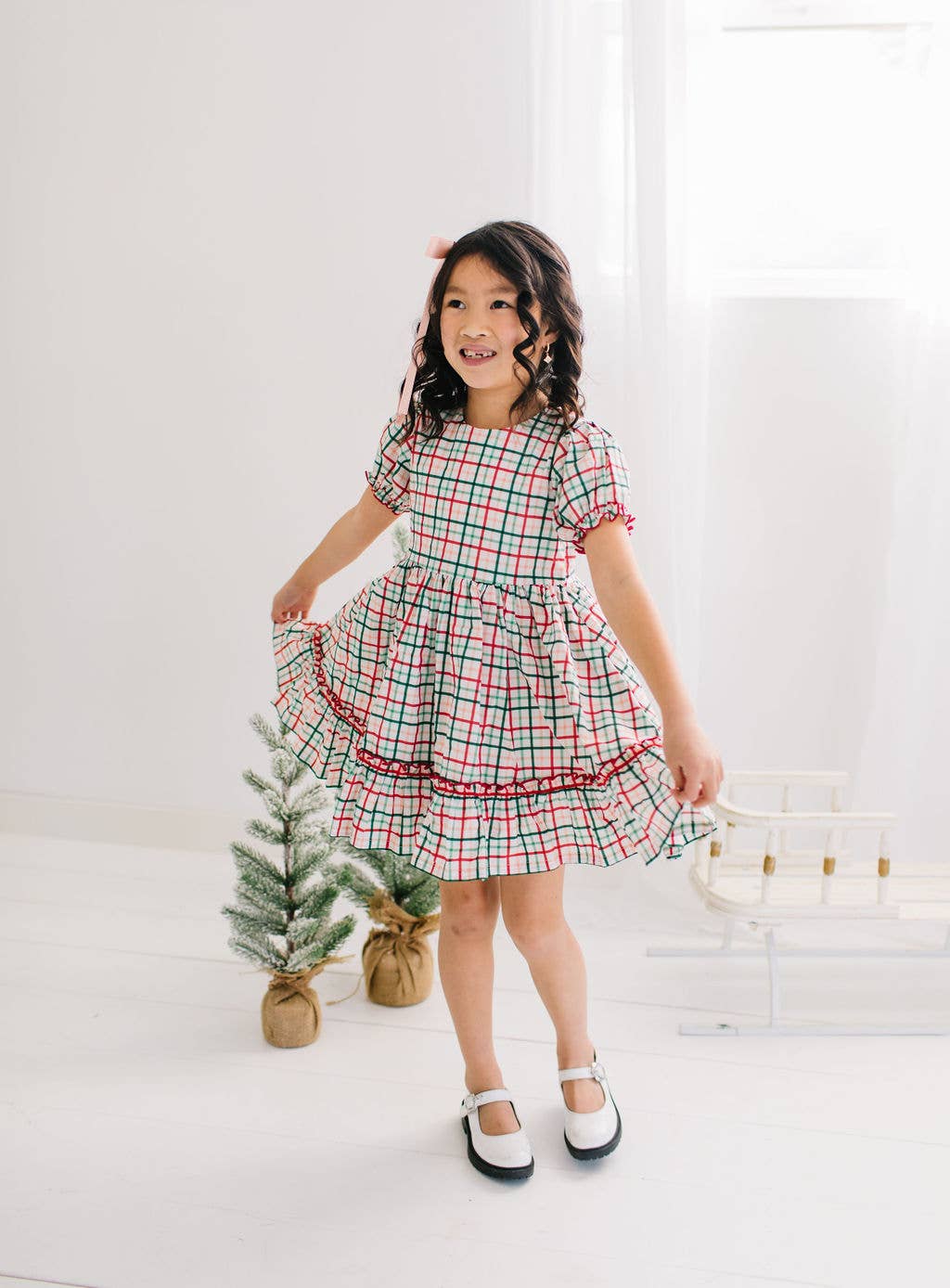 Aura Poplin Dress in Holiday Plaid | Girls Dress