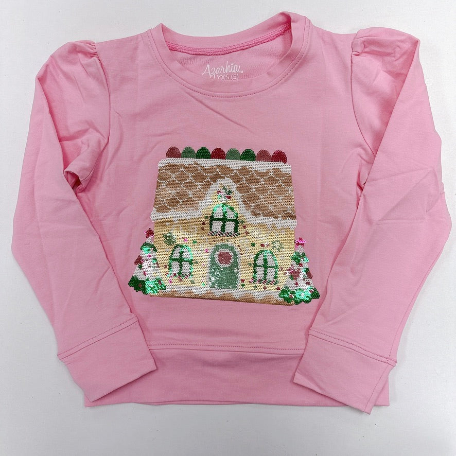 Gingerbread House in Sequin on Pink Holly
