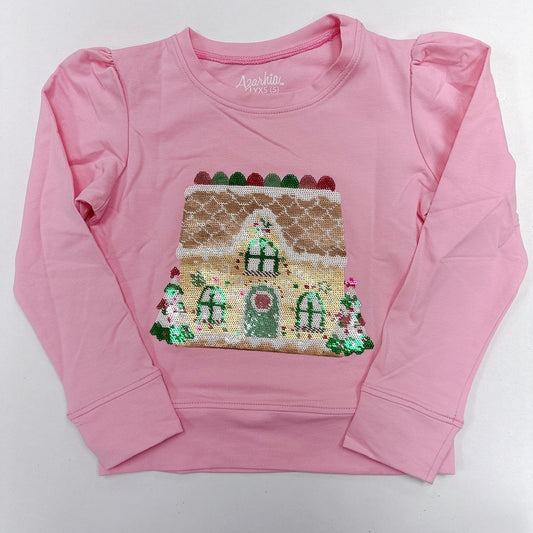Gingerbread House in Sequin on Pink Holly