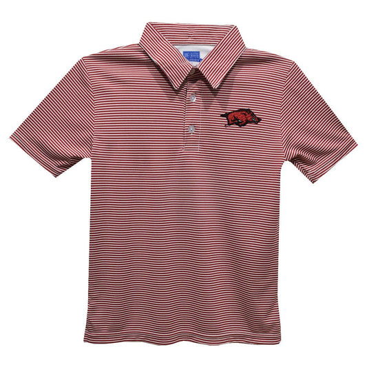 Arkansas Razorbacks Embroidered Stripes Short Sleeve Youth Polo Box Shirt