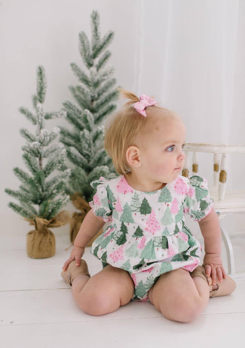 Quinn Poplin Romper in Christmas Trees | Baby Clothing 