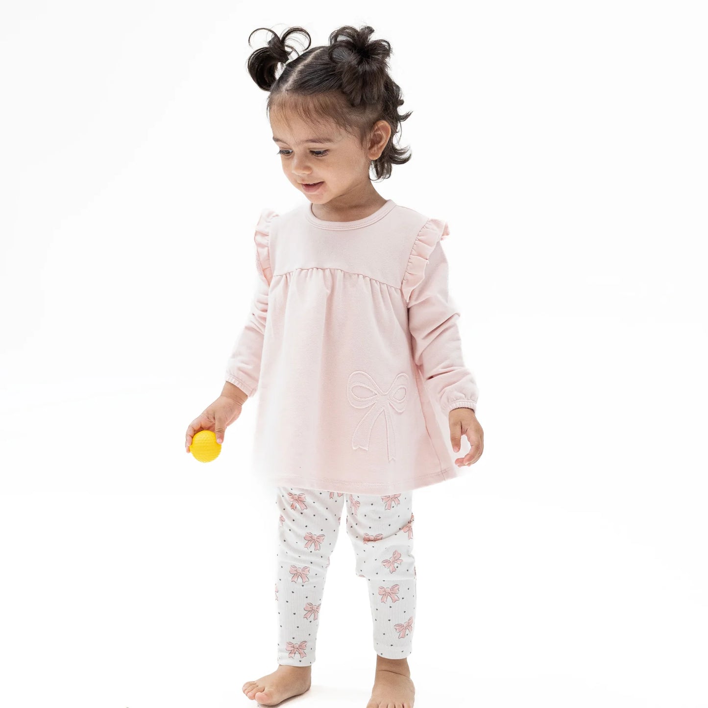 Veiled Pink Bows- l/s sweatshirt with ruffles & leggings