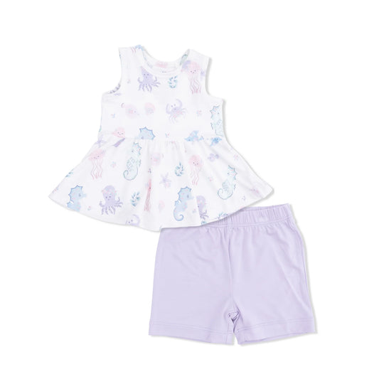 Floral Sea Creatures Peplum Tank Top and Bike Short