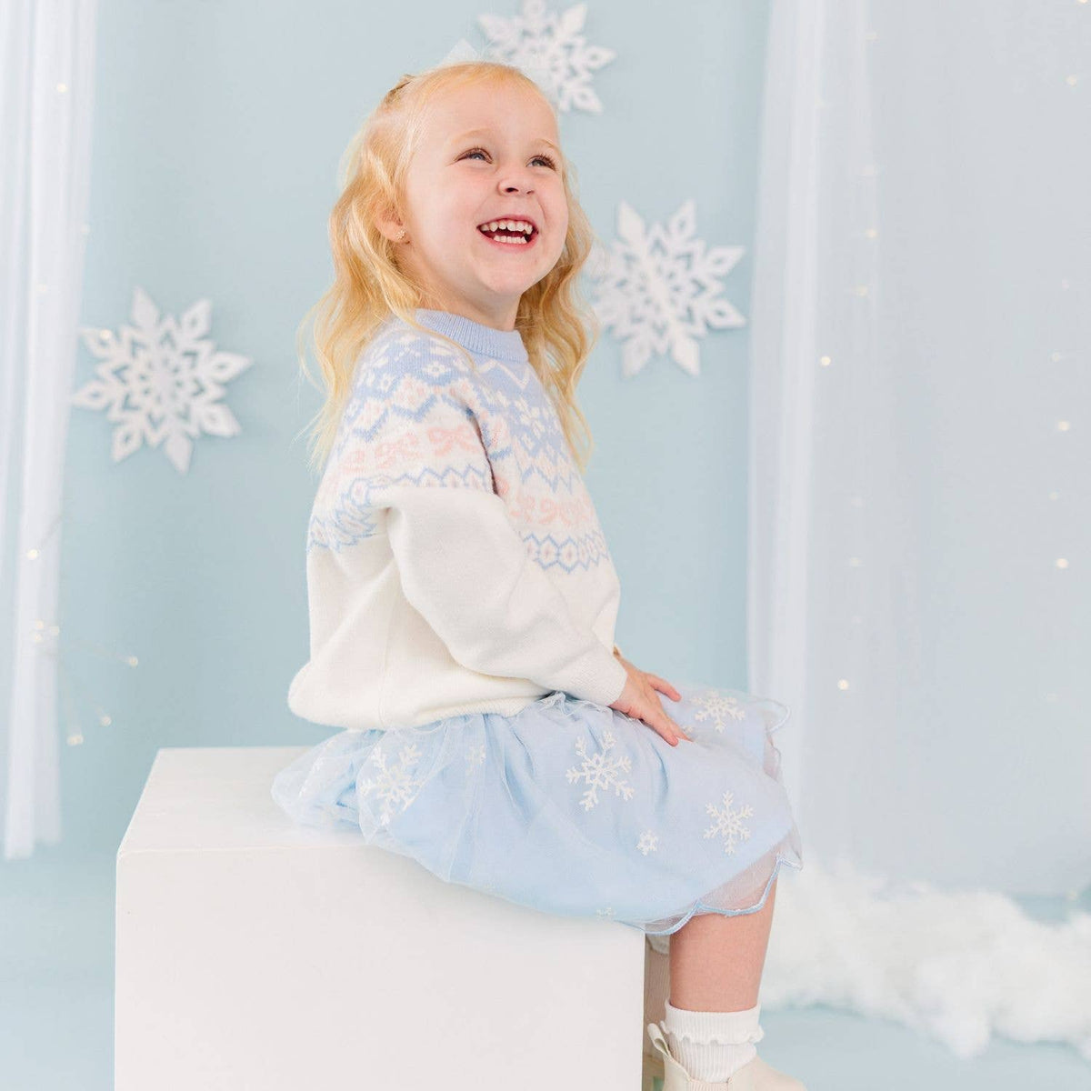 Glitter Snowflake Scalloped Tutu Skirt - Kids Clothing