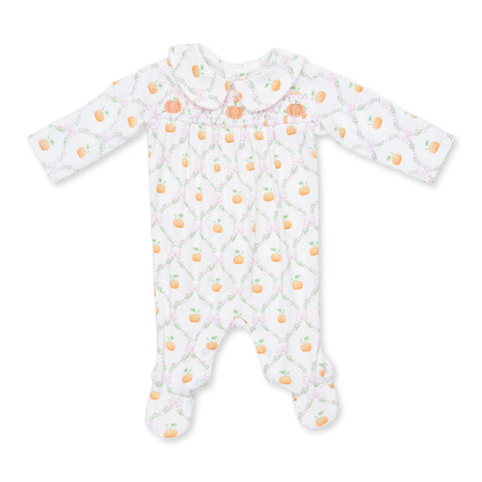 Pretty Pumpkin Trellis- Smocked Peter Pan Snap Footie