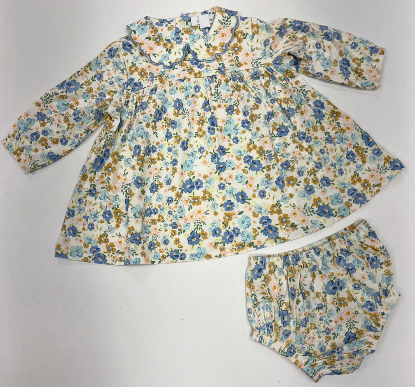 Sweet Rose Calico Petal Collar Dress Set
