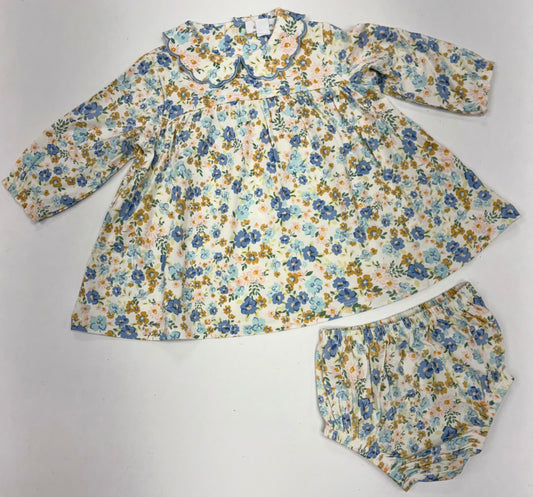 Sweet Rose Calico Petal Collar Dress Set