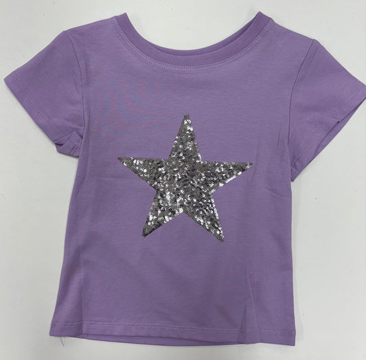 Lavender Boxy T with Silver Sequin Star