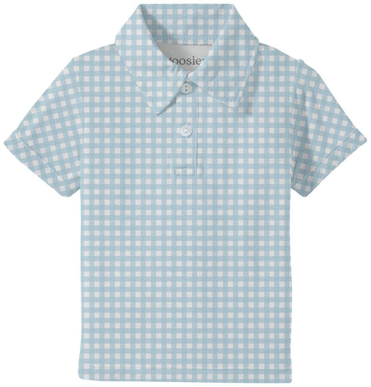 Short Sleeve Polo Shirt -Blue Gingham