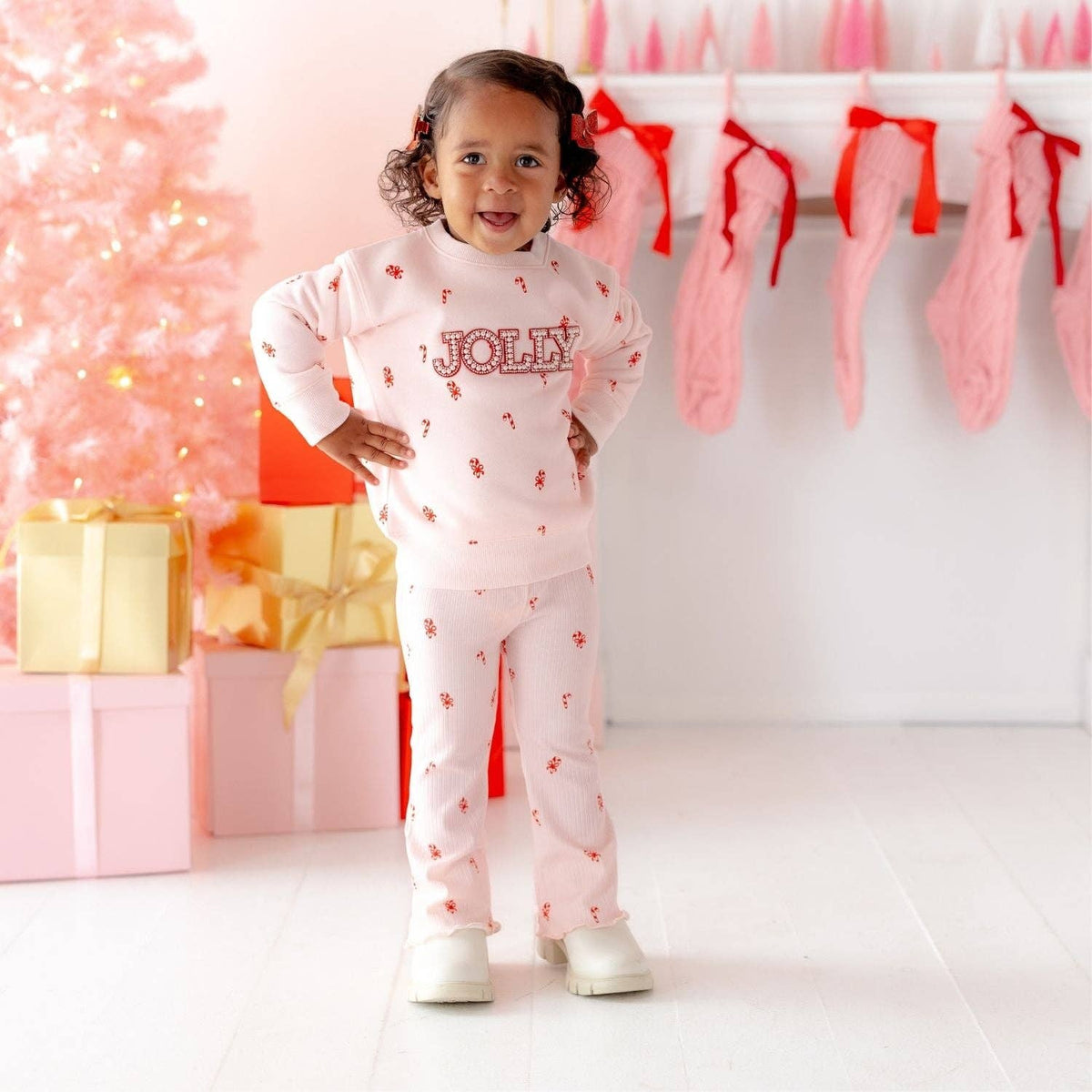 Jolly Pearl Patch Candy Cane Christmas Sweatshirt - Kids
