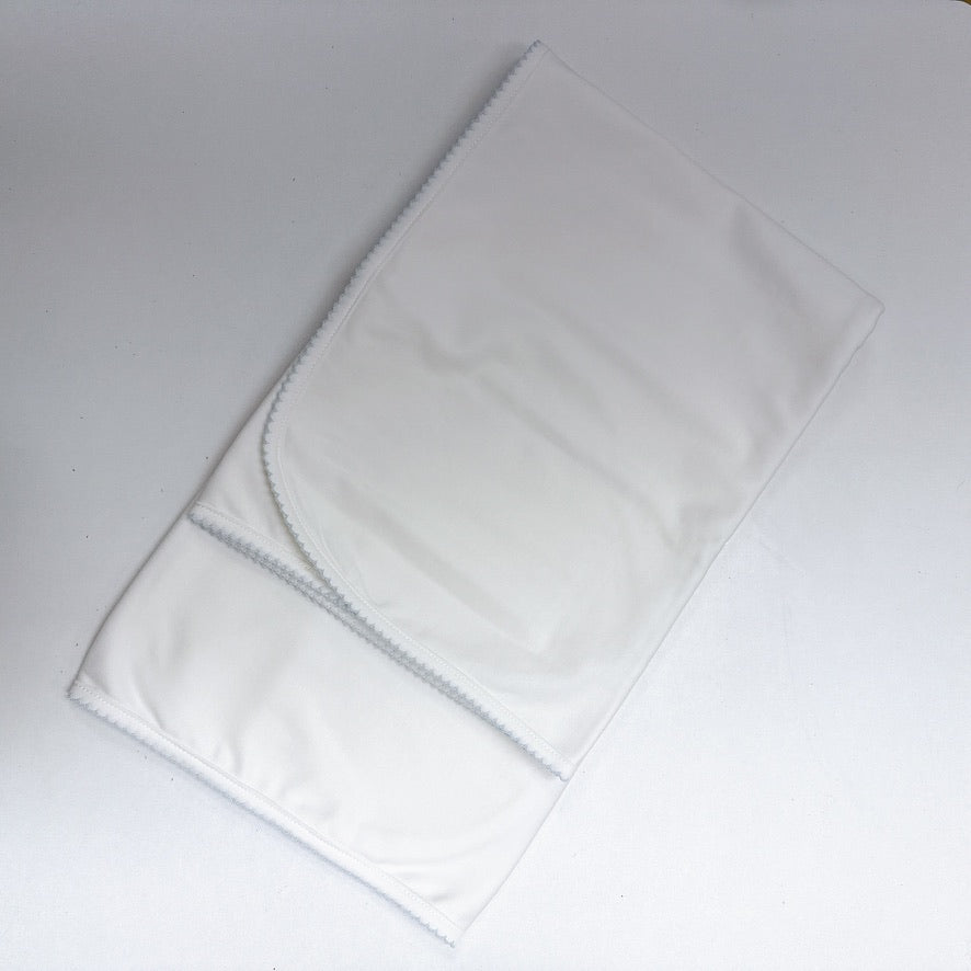 White Receiving Blanket Blue Trim