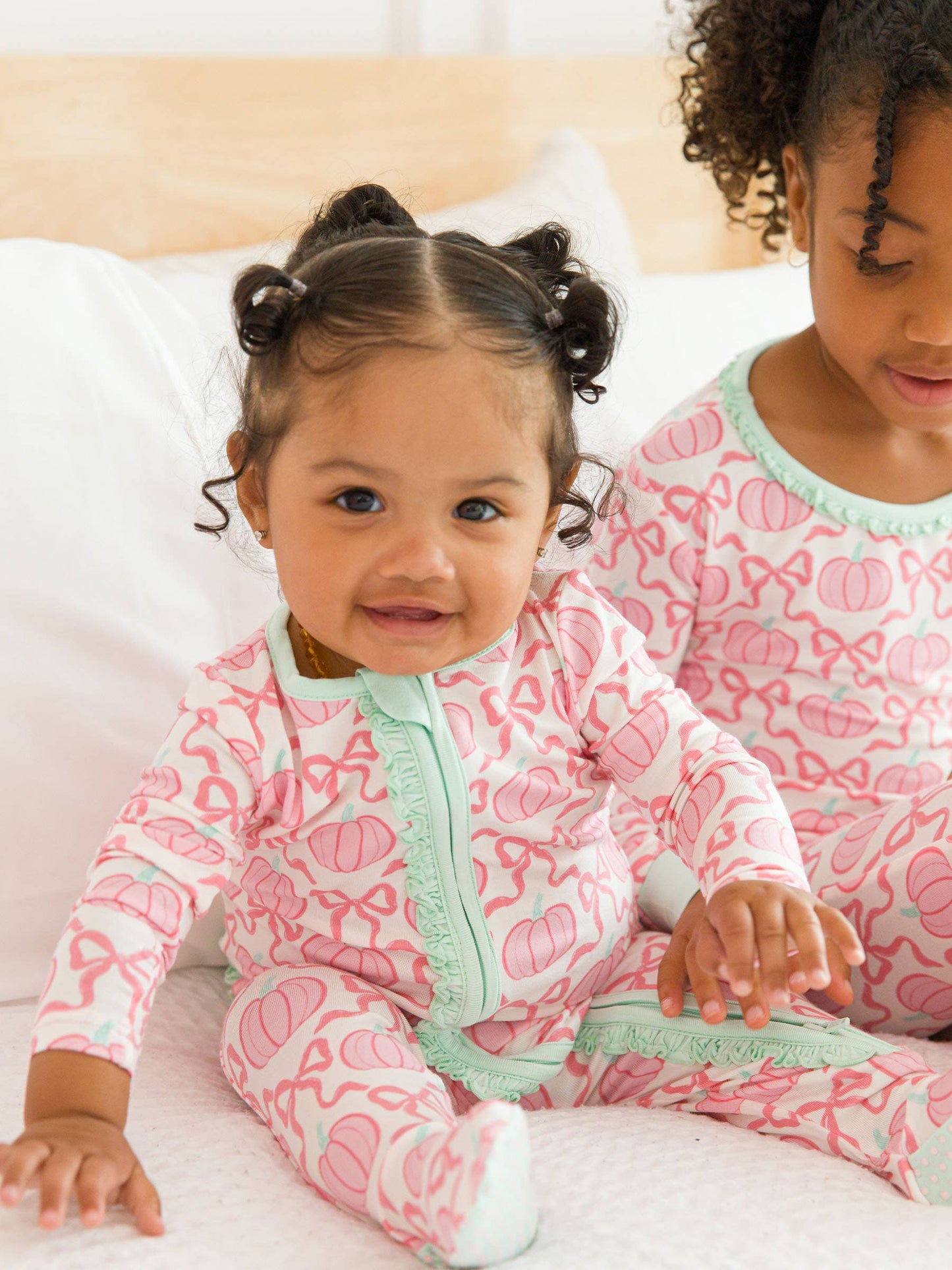 SoftSnooze™ Baby Girls Bamboo Viscose Pink Fairytale Pumpkins Footed Ruffle One Piece Pajama