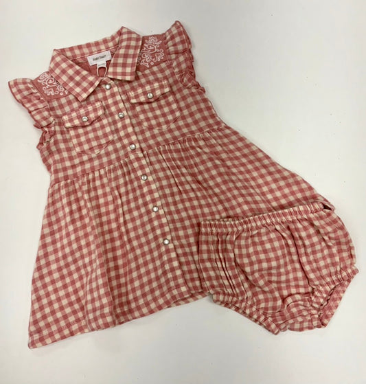 Western Pearl Snap Dress Pink Plaid