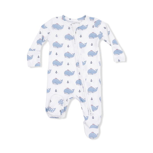 bubble Sailor Whales- 2 way zipper footie