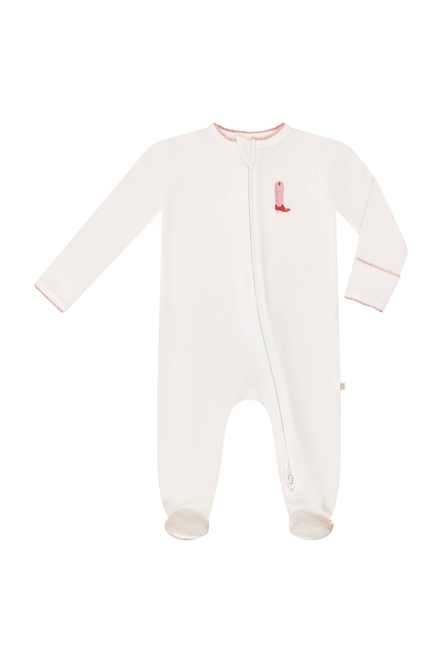Pip Embroidered Zip Romper -Pink Boot