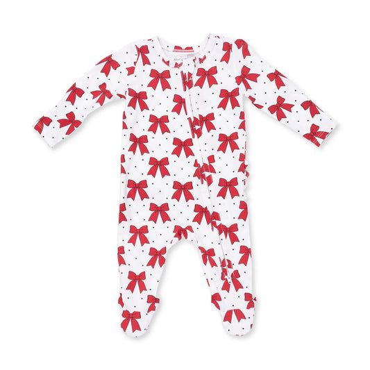 Festive Bows- 2 Way Ruffle Back Zipper Footie