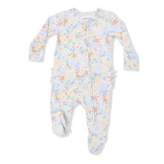 Georgia Floral Ruffle Back Zipper Footie