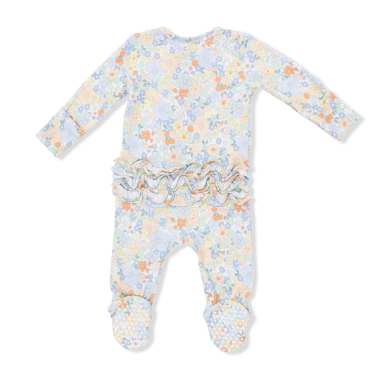 Georgia Floral Ruffle Back Zipper Footie