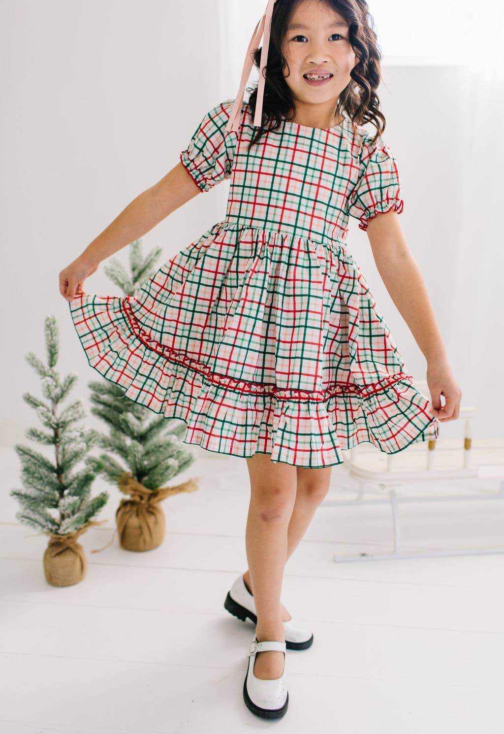 Aura Poplin Dress in Holiday Plaid | Girls Dress