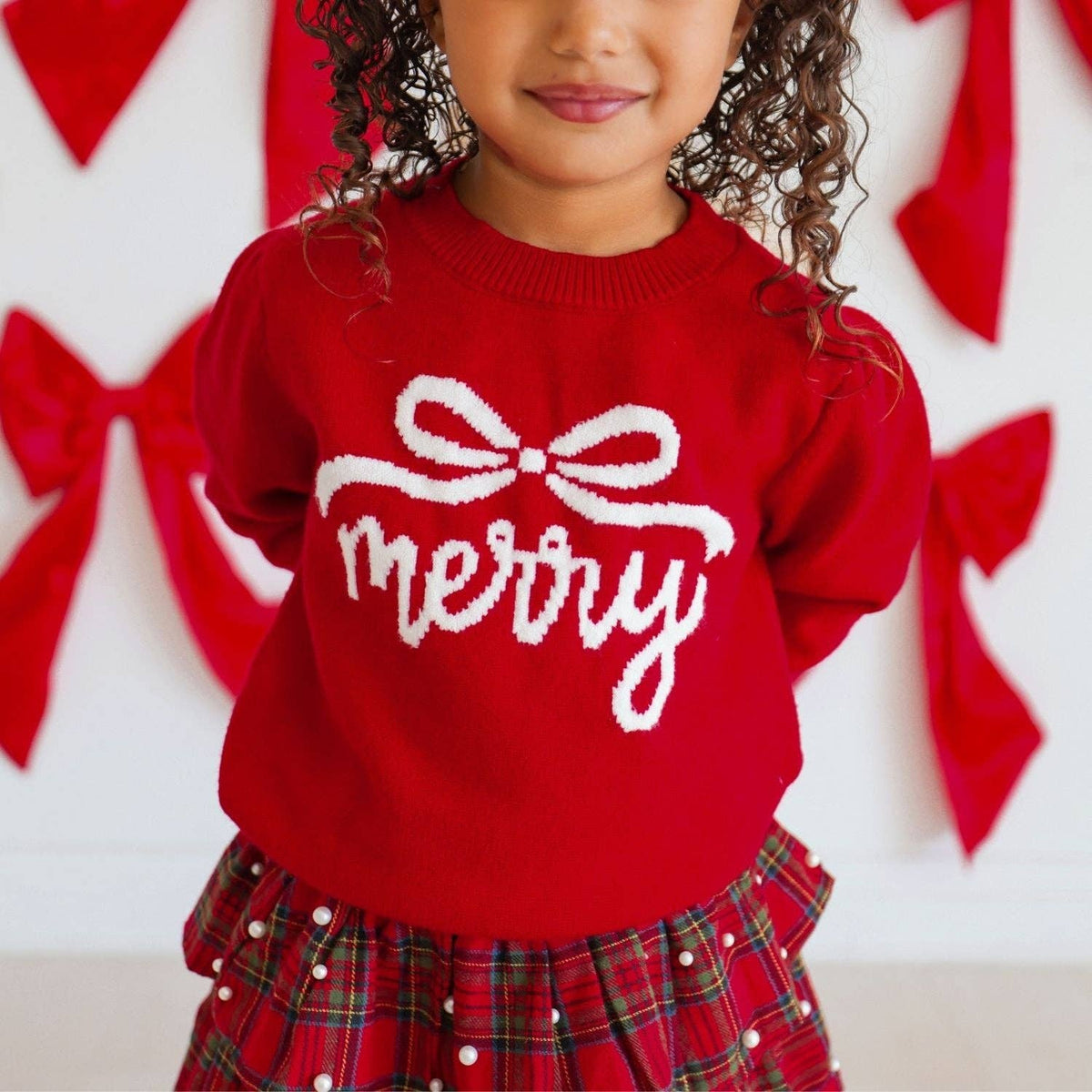Merry Bow Christmas Sweater - Kids Clothing - Holiday