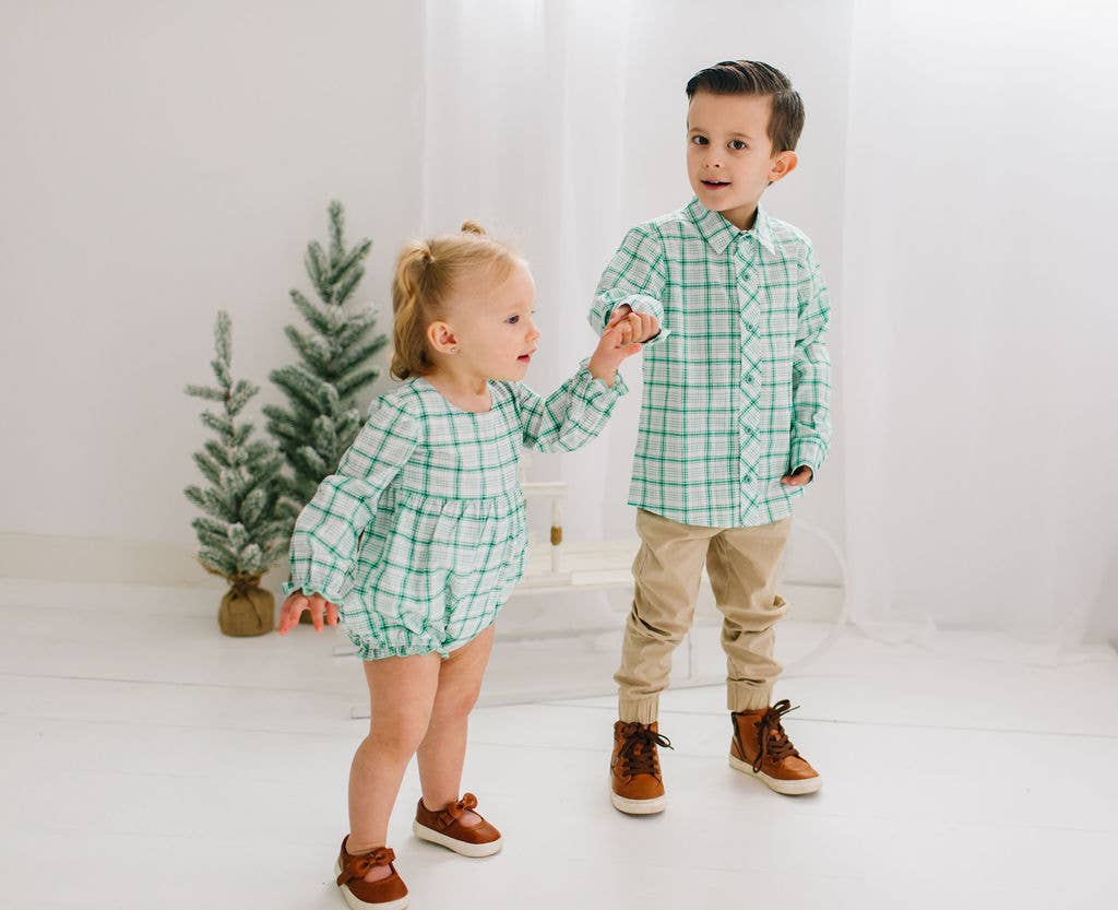 Thalia Poplin Romper in Winter Plaid | Baby Clothing