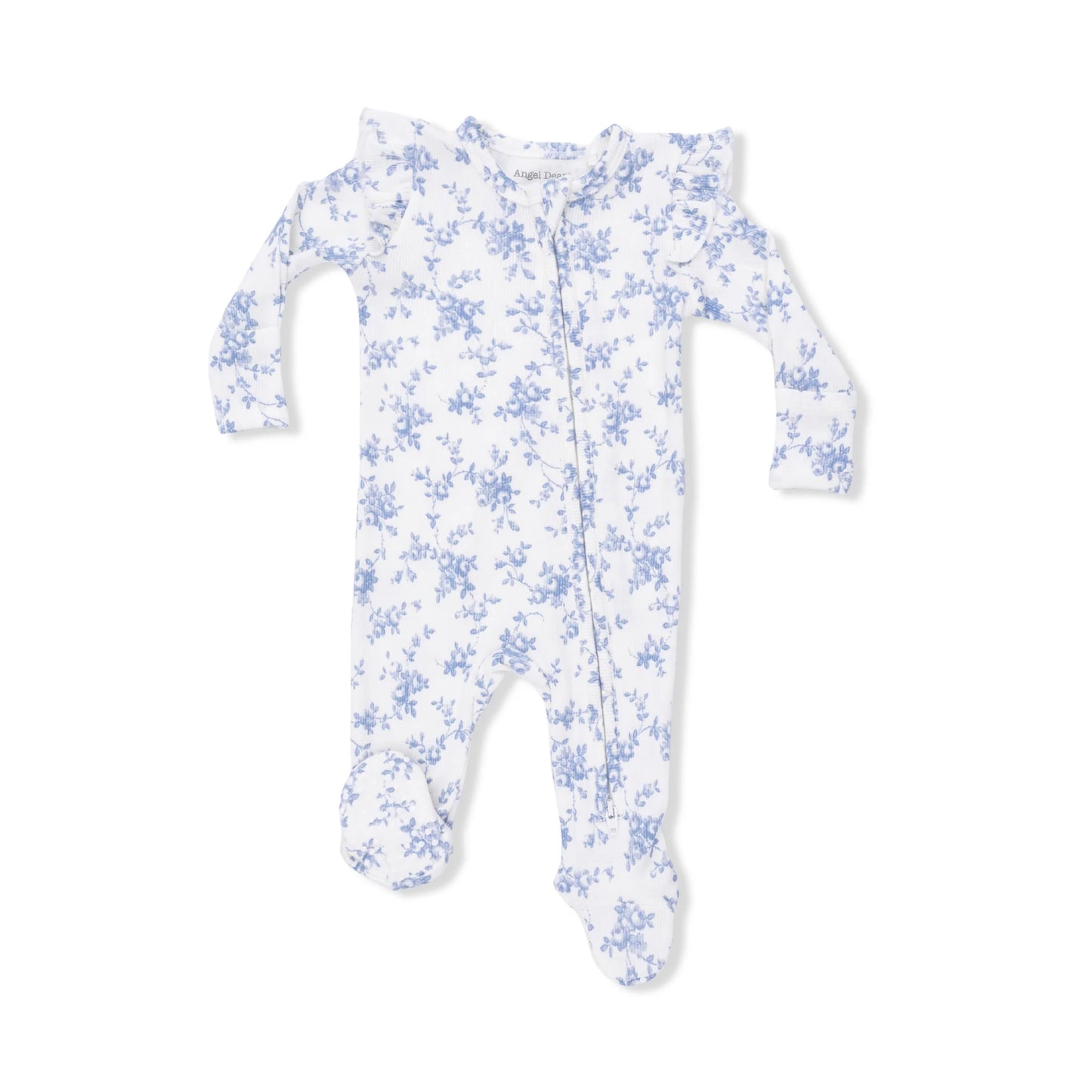 Baby Blue Vines Ruffle Zipper Footie