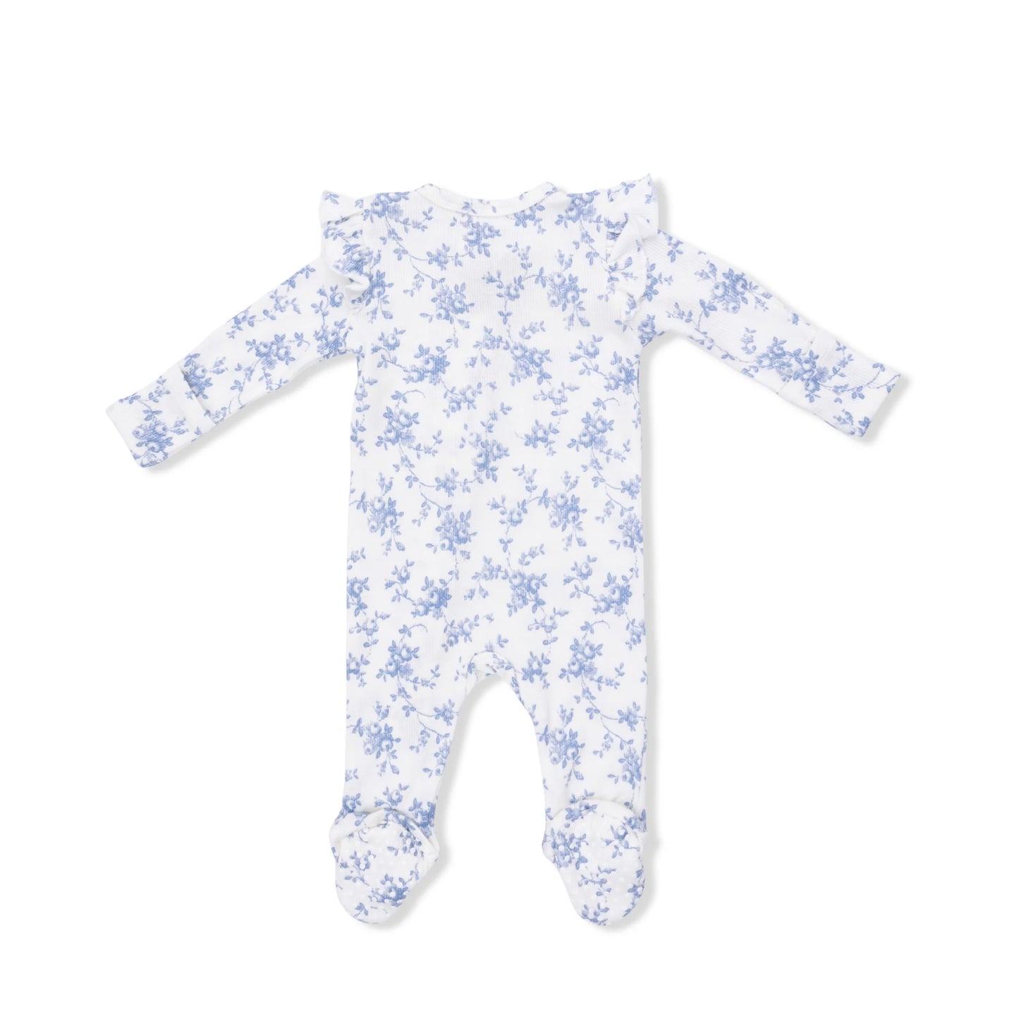 Baby Blue Vines Ruffle Zipper Footie