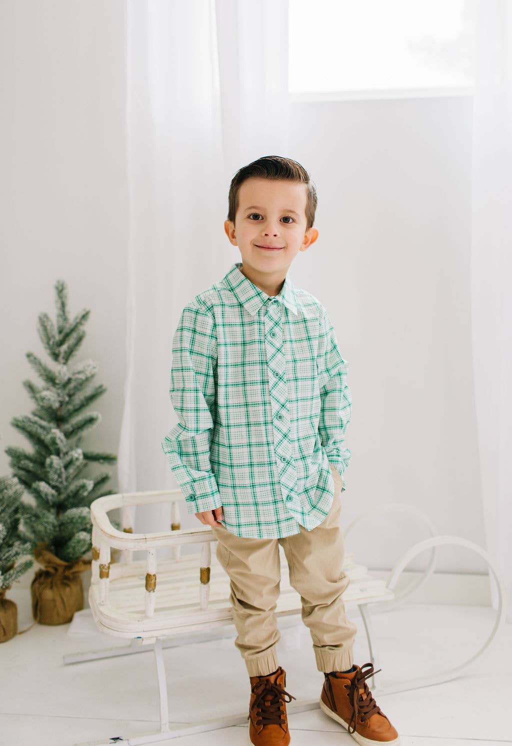 Boys Button Down in Winter Plaid | Boys Shirt