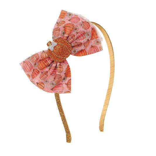 Pumpkin Daisy Blush Tulle Bow Headband - Hair Bows - Fall
