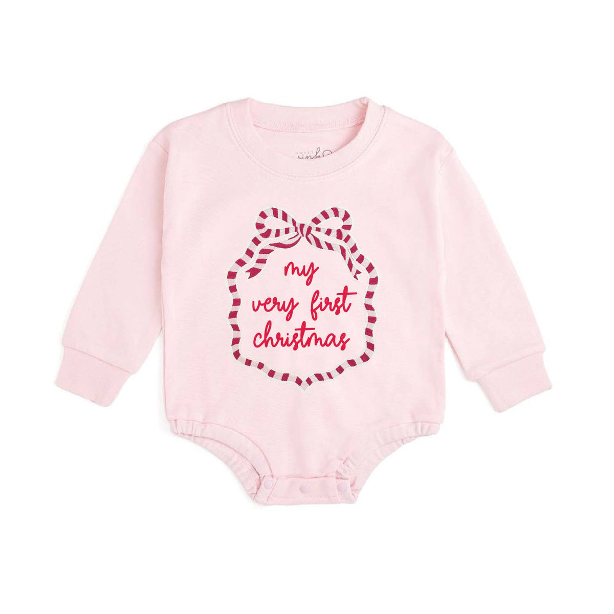 My First Christmas Sequin Bow Patch Long Sleeve Romper -Baby