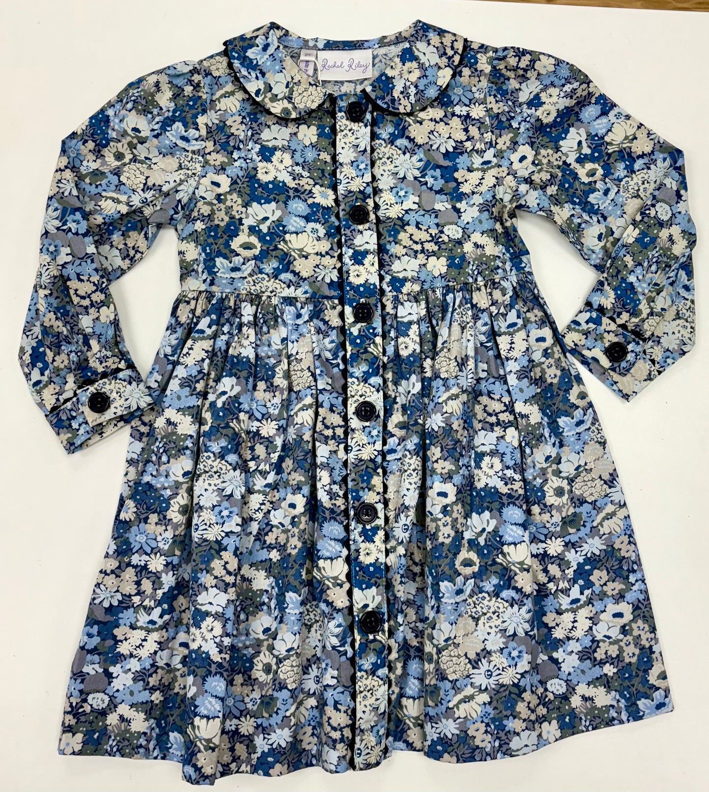 Blue Floral Button- Front Dress