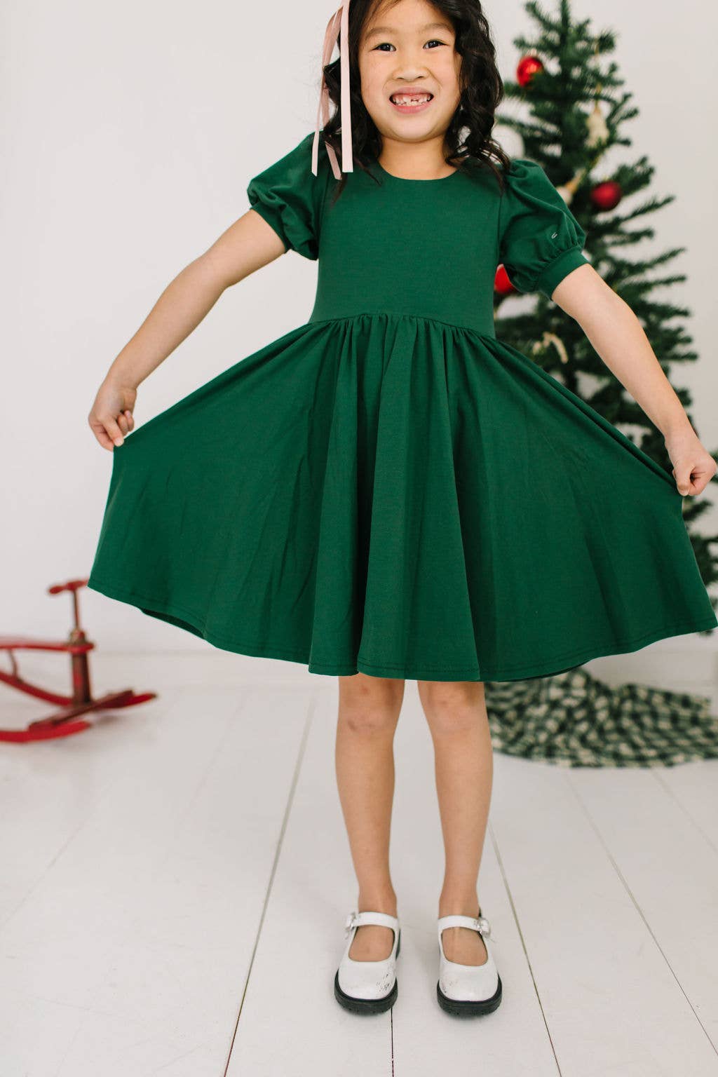 Puff Twirl in Evergreen | Girls Twirl Dress