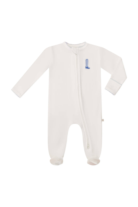 Pip Embroidered Zip Romper -Blue Boot