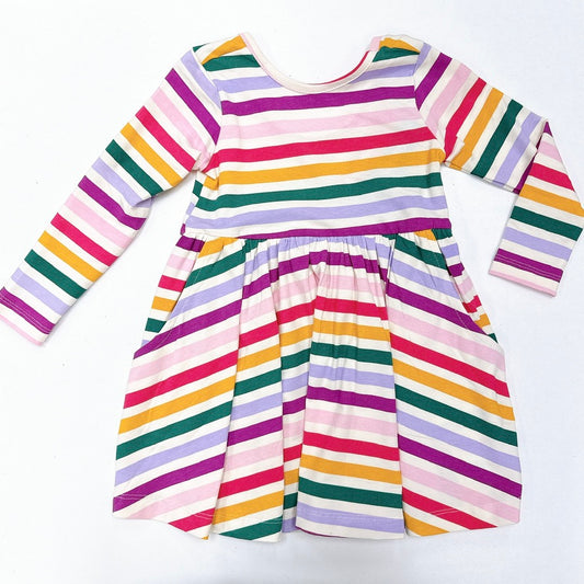 Colorful Rainbow Stripe knit l/s twirl dress
