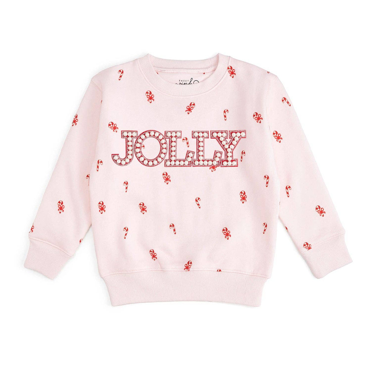 Jolly Pearl Patch Candy Cane Christmas Sweatshirt - Kids