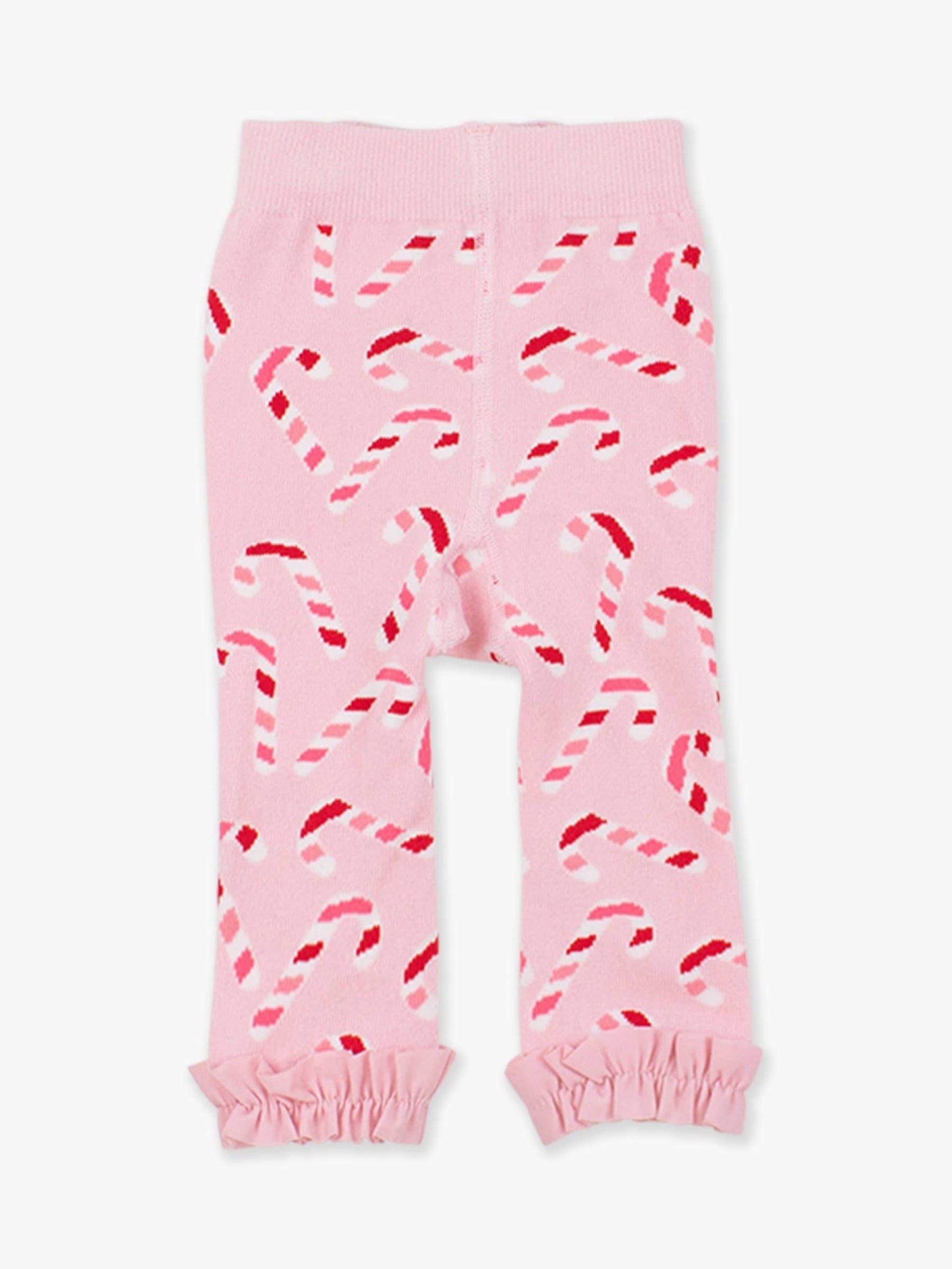 Girls Pink Candy Canes Patterned Footless Ruffle Tights