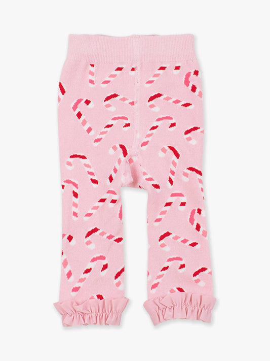Girls Pink Candy Canes Patterned Footless Ruffle Tights