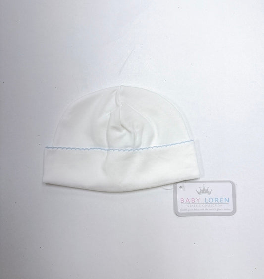 White Beanie Blue Trim