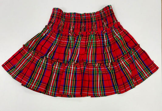 Red Nicholas Plaid Smocked Twirl Skirt
