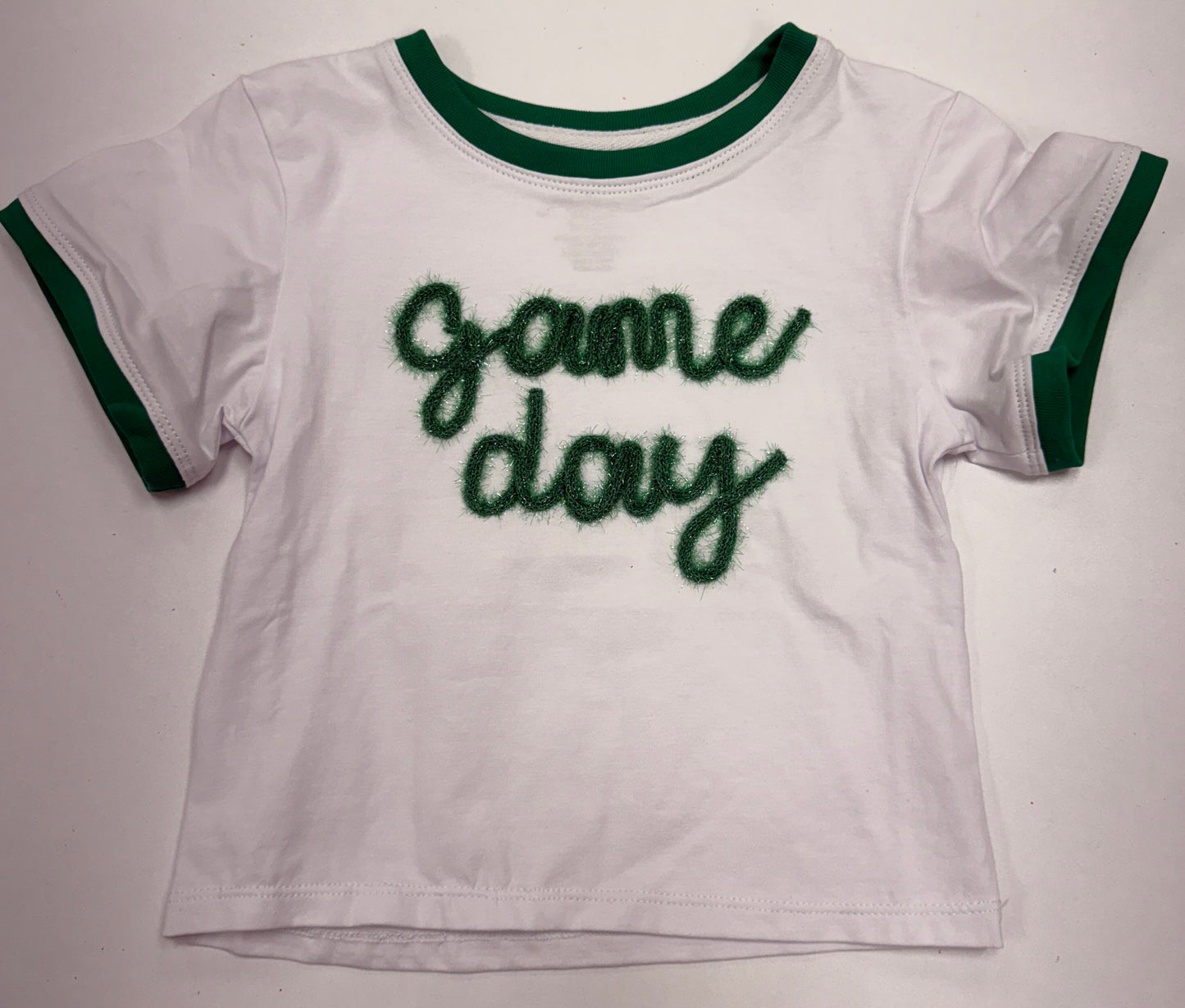 Tinsel Game Day Ringer Boxy T Green
