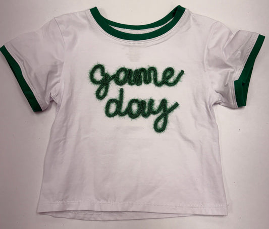 Tinsel Game Day Ringer Boxy T Green