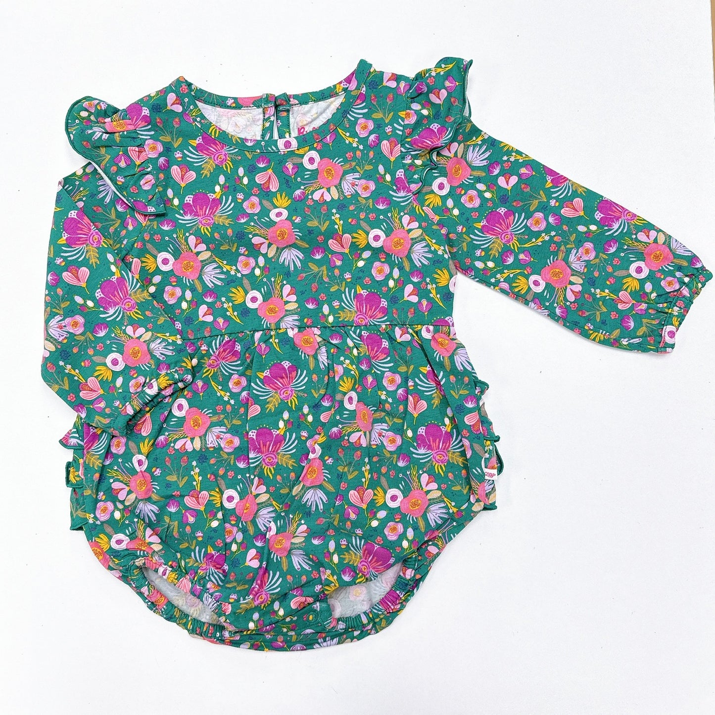 Emerald Floral knit l/s bubble romper
