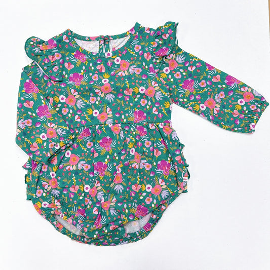 Emerald Floral knit l/s bubble romper