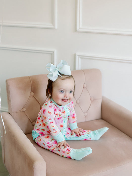 Pink Convo Hearts Ruffle Romper